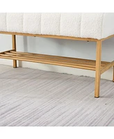 Tufted Bedroom Bench with Storage Rack Upholstered Shoe Bench with Metal Legs for End of Bed Entryway Living Room or Closet Seating-The Pop Home