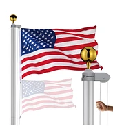 Yescom Bravery 20ft 13 Gauge Thicken Sectional Flag Pole Kit for Outside House with Usa Flag Top Sliver