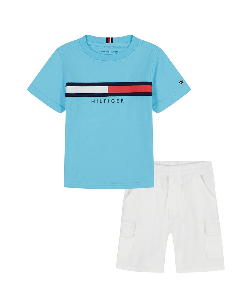 Tommy Hilfiger Toddler Boys 2-Piece Global Stripe Crewneck T-Shirt and Twill Shorts Set