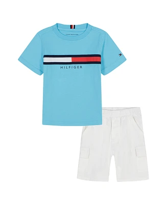 Tommy Hilfiger Toddler Boys 2-Piece Global Stripe Crewneck T-Shirt and Twill Shorts Set