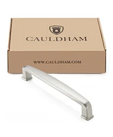 Cauldham 5 Pack Solid Kitchen Cabinet Handles (5" Hole Centers) - Drawer/Door Hardware - Style T765 - Satin Nickel