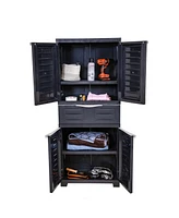 Plastic Garage Storage Cabinet with 2 Adjustable Shelves - 57" H Garage, Office, Home, Laundry Room Charcoal