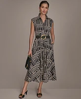 Donna Karan New York Women's Cap Sleeve Printed Shirt Dress