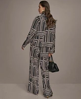 Donna Karan New York Womens Printed Button Down Shirt Wide Leg Pants