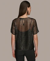 Donna Karan New York Women's Sequin Mesh Short-Sleeve Top