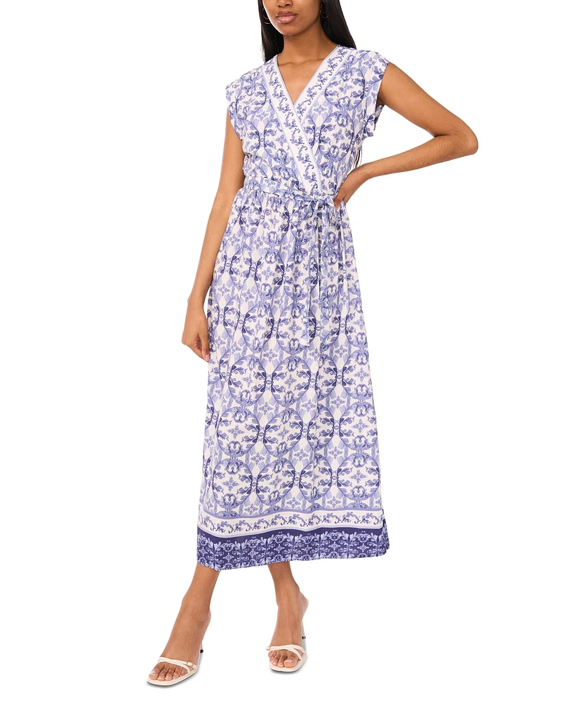 Msk Women's Printed V-Neck Short-Sleeve Maxi Dress