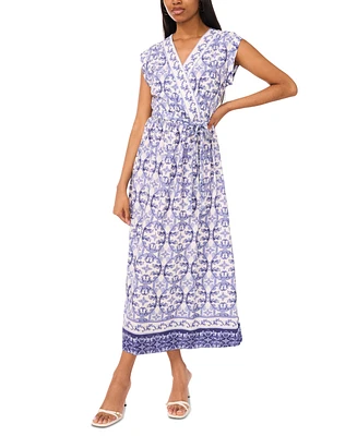 Msk Women's Printed V-Neck Short-Sleeve Maxi Dress