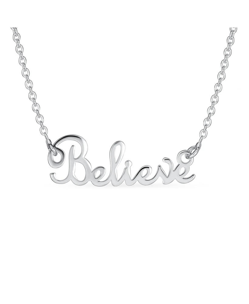 Bling Jewelry Sideways Station Script Word Believe Pendant Necklace .925 Sterling Silver 16"