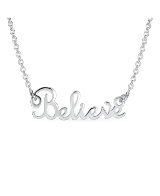Bling Jewelry Sideways Station Script Word Believe Pendant Necklace .925 Sterling Silver 16"
