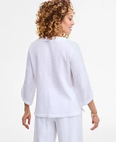 Jm Collection Women's Embellished Cotton Gauze Top, Exclusively at Macy's