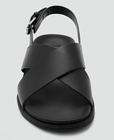 Mango Men's Leather Crossed Strap Sandals