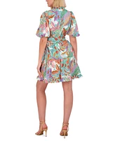 Vince Camuto Women's Printed Puff-Sleeve Cotton Dress