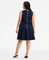 Bar Iii Plus Denim Halter Flared Dress, Exclusively at Macy's