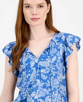 Tommy Hilfiger Women's Floral-Print Flutter-Sleeve Top