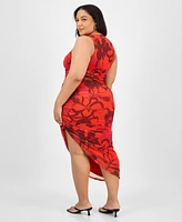 Bar Iii Trendy Plus Printed Shirred Midi Dress, Exclusively at Macy's
