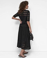 Dkny Womens Crepe Cutout Sweater Midi Sweater Skirt