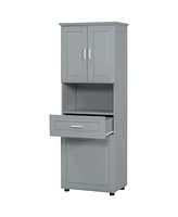 Tall Bathroom Cabinet with Laundry Basket, Large Storage Space Tilt-Out Laundry Hamper and Upper Storage Cabinet, Grey