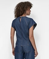 Dkny Women's Cotton Seamed Light-Weight Denim Top