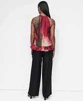 Dkny Women's Printed High-Neck Sleeveless Peplum Top