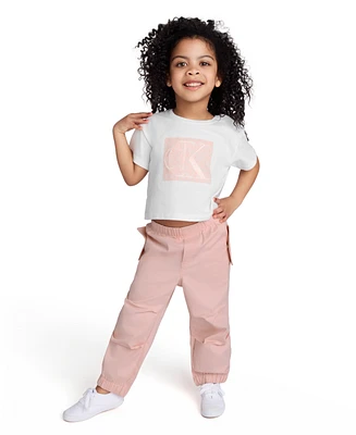 Calvin Klein Toddler and Little Girls 2-Piece Logo Boxy T-Shirt Stretch Twill Baggy Pants Sets