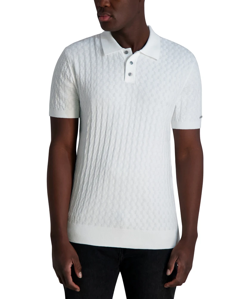 Karl Lagerfeld Paris Men's Textured Short-Sleeve Sweater Polo Shirt