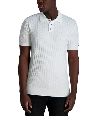 Karl Lagerfeld Paris Men's Textured Short-Sleeve Sweater Polo Shirt