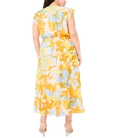 Msk Plus Printed Flutter-Sleeve Tiered Maxi Dress