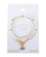 Unwritten Mother of Pearl and Cubic Zirconia Evil Eye Charm Stretch Bracelet