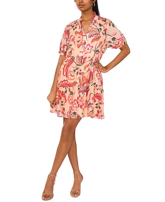Msk Women's V-Neck Short-Sleeve Tiered Babydoll Dress