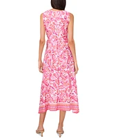 Msk Women's Printed O-Ring-Trim Sleeveless Midi Dress