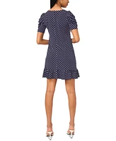 Msk Women's Round-Neck Puff-Sleeve Ruffle-Hem Shift Dress