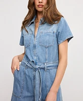 Good American Women's Fit For Success Denim Cropped Jumpsuit