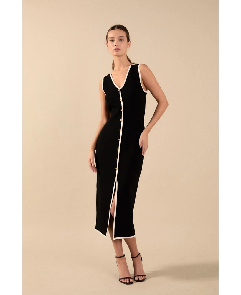 endless rose Women's Knit Contrast Midi Dress