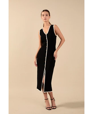 endless rose Women's Knit Contrast Midi Dress