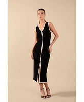 endless rose Women's Knit Contrast Midi Dress