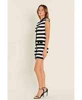endless rose Women's Mock Neck Striped Mini Dress