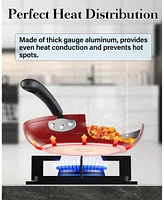 8, 9.5, and 11-Inch Nonstick Kitchen Cooking Frying Saute Pan Saute Fry Pan Skillet Set,, Marble Red, 3-Piece