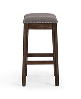 Fabric and Solid Wood Backless Counter Height Bar Chair
