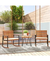 Outsunny 2PCS Outdoor Rocking Chair, Wooden Outdoor Rockers,