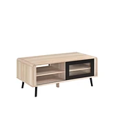 Kings Brand Furniture Nathan Coffee Table with Open and Close Shelving Perfect for Living Room (Oak with Black Front Panel)