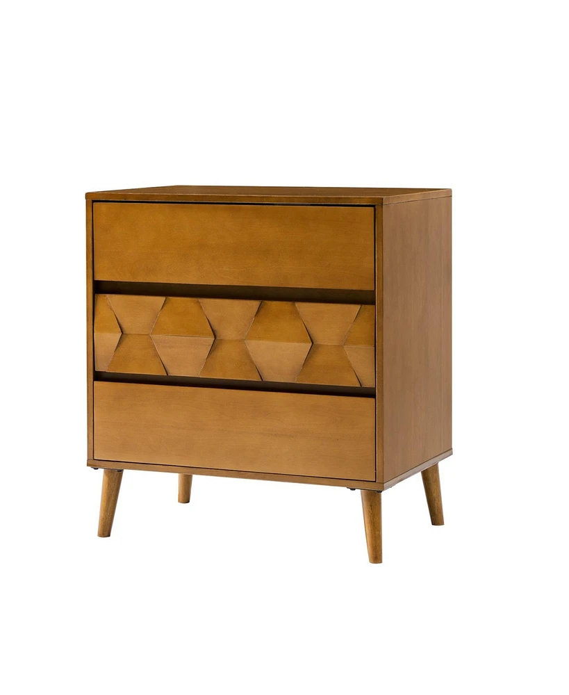 Loreno Mid-Century Modern 3-Drawer Dresser with Built-in Charging and Solid Wood