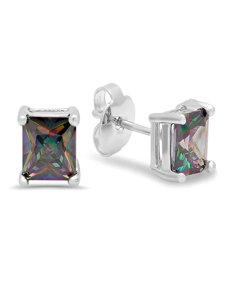 Steeltime Women's Rainbow Simulated Diamonds Princess Cut Stud Earrings