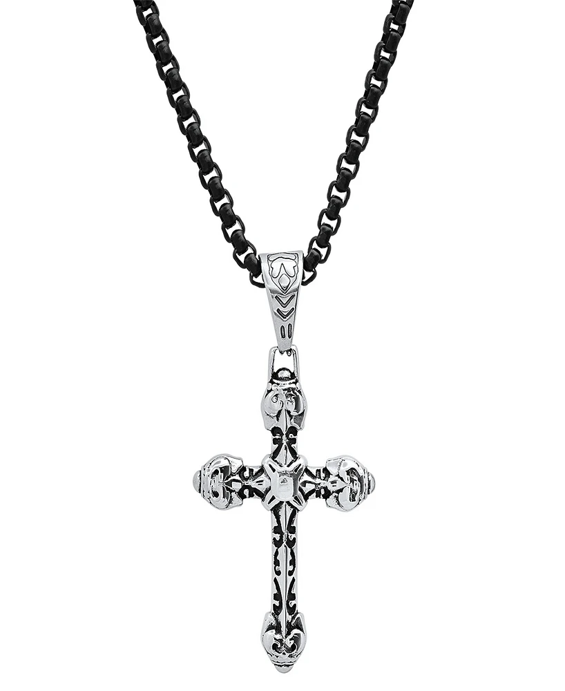 Steeltime Men's Black Ip and Stainless Steel Accented Cross Pendant Necklace