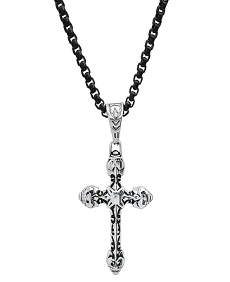 Steeltime Men's Black Ip and Stainless Steel Accented Cross Pendant Necklace
