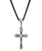 Steeltime Men's Black Ip and Stainless Steel Accented Cross Pendant Necklace