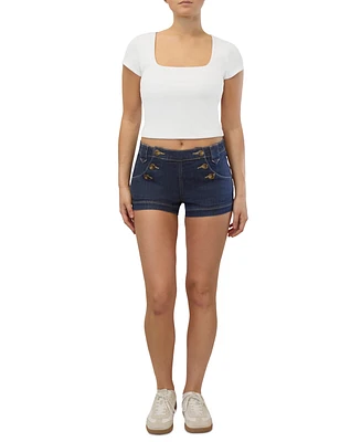 Almost Famous Juniors' Mid-Rise Button-Side Sailor Shorts