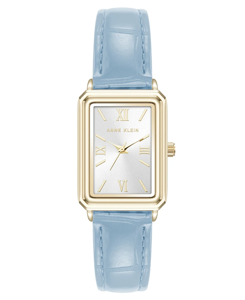 Anne Klein Women's Quartz Casual Light Blue Polyurethane Leather and Gold-Tone Metal Alloy Watch, 25mm