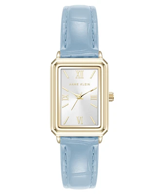 Anne Klein Women's Quartz Casual Light Blue Polyurethane Leather and Gold-Tone Metal Alloy Watch, 25mm
