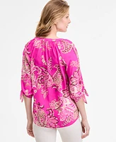 Jones New York Women's Paisley-Print Tie-Sleeve Blouse