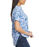 Gloria Vanderbilt Women's Daisy Printed Drop-Hem Shirt